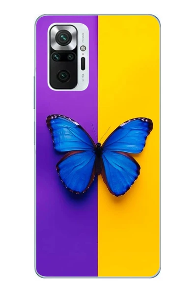 Le Balvo Redmi Note 10 Pro Uyumlu Mor Sarı Kelebek Baskılı Silikon Kılıf ürün görseli 1