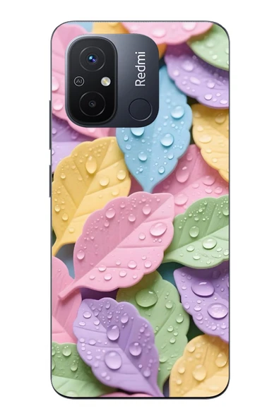Le Balvo Redmi 12C Uyumlu Pastel Damlalıklı Yapraklar Baskılı Silikon Kılıf ürün görseli 1