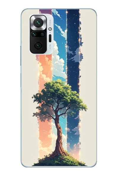 Le Balvo Redmi Note 10 Pro Uyumlu Yalnız Ağaç Dört Mevsim Baskılı Silikon Kılıf ürün görseli 1