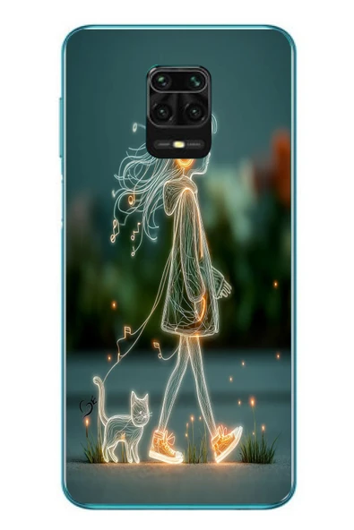 Le Balvo Redmi Note 9s Uyumlu Kedili Neon Kız Baskılı Silikon Kılıf ürün görseli 1