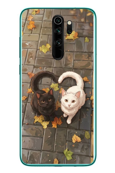 Le Balvo Redmi Note 8 Pro Uyumlu Kalp Kuyruklu Kediler Baskılı Silikon Kılıf ürün görseli 1