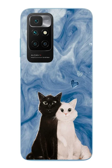Le Balvo Redmi 10 2022 Uyumlu Siyah ve Beyaz Kedi Baskılı Silikon Kılıf ürün görseli 1