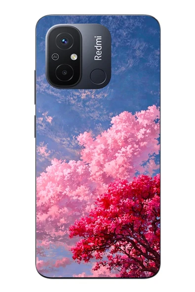 Le Balvo Redmi 12C Uyumlu Kırmızı Pembe Ağaçlar Baskılı Silikon Kılıf ürün görseli 1