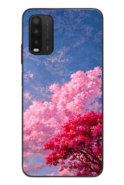 Le Balvo Redmi 9T Uyumlu Kırmızı Pembe Ağaçlar Baskılı Silikon Kılıf ürün görseli 1