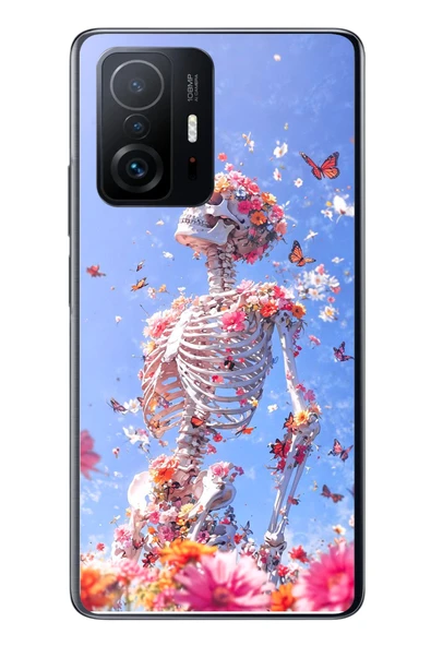 Le Balvo Xiaomi Mi 11 T-11 T Pro Uyumlu İskelet Çiçekleri Baskılı Silikon Kılıf ürün görseli 1