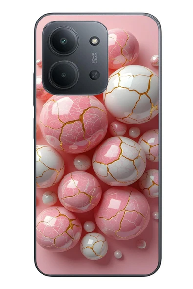Le Balvo Redmi 15C Uyumlu Pembe Beyaz Kırık Toplar Baskılı Silikon Kılıf ürün görseli 1
