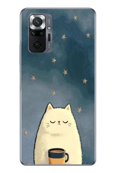 Le Balvo Redmi Note 10 Uyumlu Kahveci Beyaz Kedir Baskılı Silikon Kılıf ürün görseli 1