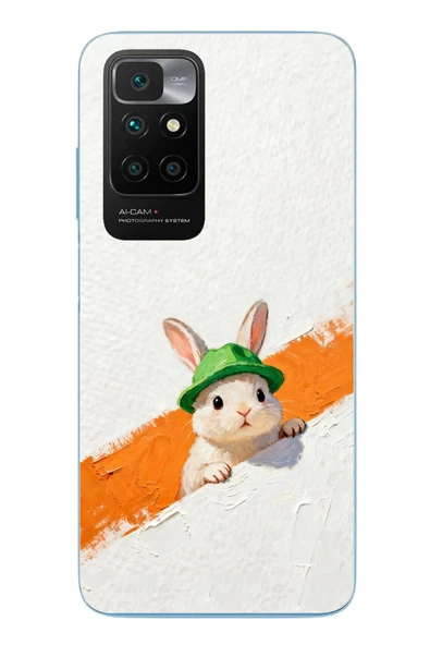 Le Balvo Redmi 10 2022 Uyumlu Yeşil Şapkalı Tavşan Baskılı Silikon Kılıf ürün görseli 1