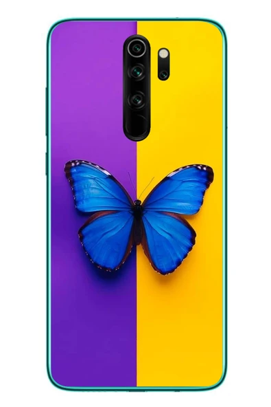 Le Balvo Redmi Note 8 Pro Uyumlu Mor Sarı Kelebek Baskılı Silikon Kılıf ürün görseli 1