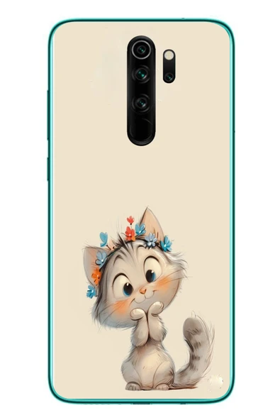 Le Balvo Redmi Note 8 Pro Uyumlu Sevimli Çiçekli Kedi Baskılı Silikon Kılıf ürün görseli 1