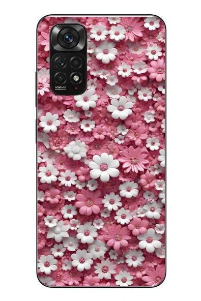 Le Balvo Redmi Note 11 - 11s Uyumlu Beyaz Pembe Papatyalar Baskılı Silikon Kılıf ürün görseli 1