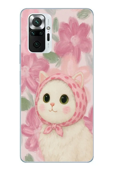Le Balvo Redmi Note 10 Pro Uyumlu Pembe Örtülü Kedi Baskılı Silikon Kılıf ürün görseli 1