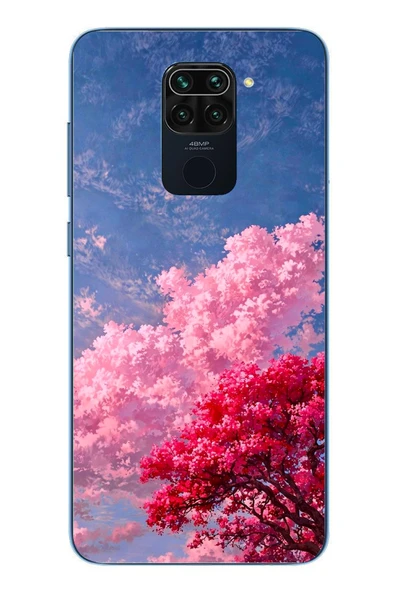 Le Balvo Redmi Note 9 Uyumlu Kırmızı Pembe Ağaçlar Baskılı Silikon Kılıf ürün görseli 1