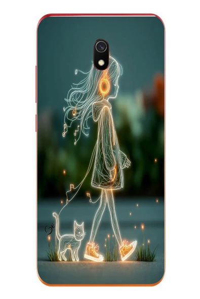 Le Balvo Redmi 8A Uyumlu Kedili Neon Kız Baskılı Silikon Kılıf ürün görseli 1