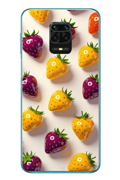 Le Balvo Redmi Note 9s Uyumlu Sarı Kırmızı Çilekler Baskılı Silikon Kılıf ürün görseli 1