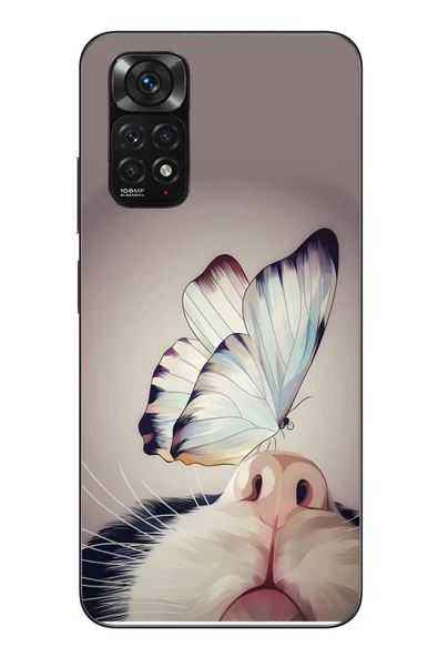 Le Balvo Redmi Note 11 - 11s Uyumlu Kelebekli Kedi Baskılı Silikon Kılıf ürün görseli 1