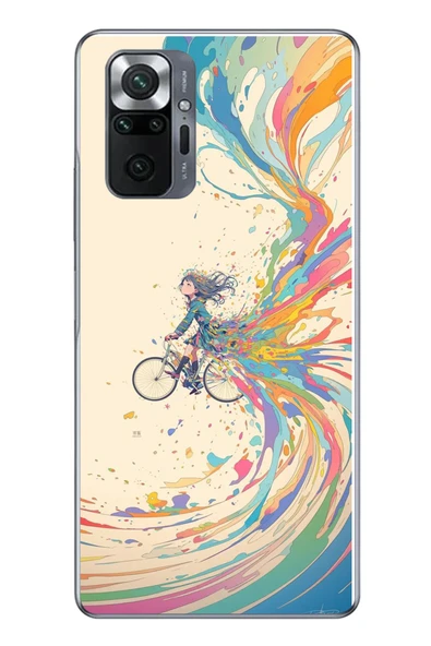 Le Balvo Redmi Note 10 Uyumlu Rengarenk Bisikletli Kız Baskılı Silikon Kılıf ürün görseli 1