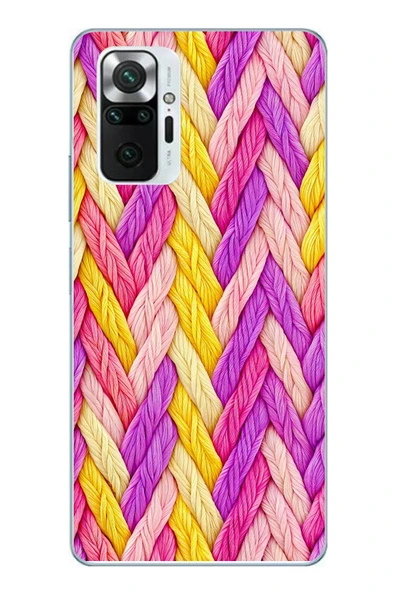 Le Balvo Redmi Note 10 Pro Uyumlu Mor Sarı Örgü Baskılı Silikon Kılıf ürün görseli 1
