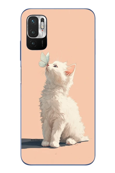 Le Balvo Redmi Note 10 5G Uyumlu Beyaz Kelebekli Kedi Baskılı Silikon Kılıf ürün görseli 1