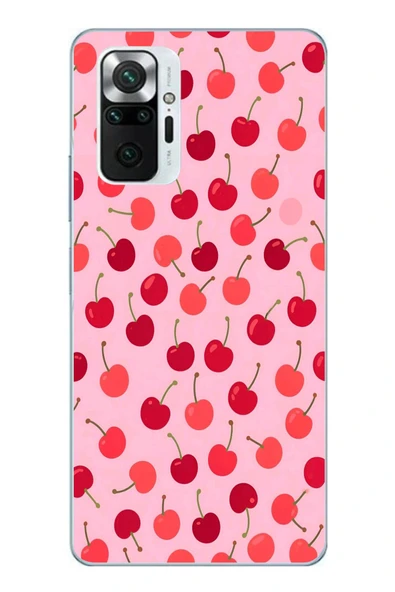 Le Balvo Redmi Note 10 Pro Uyumlu Pembe Kirazlar Baskılı Silikon Kılıf ürün görseli 1