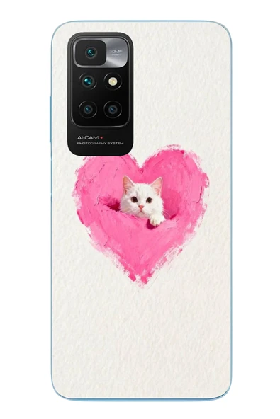 Le Balvo Redmi 10 2022 Uyumlu Pembe Kalpli Kedi Baskılı Silikon Kılıf ürün görseli 1