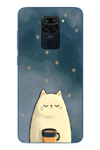 Le Balvo Redmi Note 9 Uyumlu Kahveci Beyaz Kedir Baskılı Silikon Kılıf ürün görseli 1