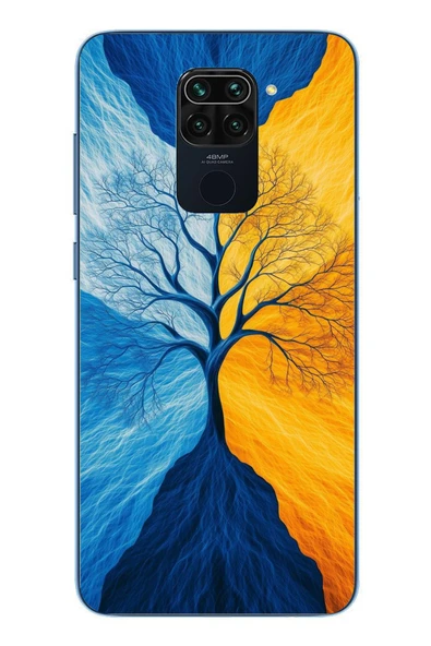 Le Balvo Redmi Note 9 Uyumlu Sarı Mavi Ağaç Baskılı Silikon Kılıf ürün görseli 1