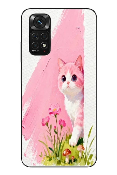 Le Balvo Redmi Note 11 - 11s Uyumlu Pembeli Kedi Baskılı Silikon Kılıf ürün görseli 1