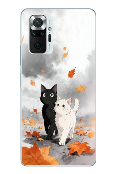Le Balvo Redmi Note 10 Pro Uyumlu Sonbahar Kedileri Baskılı Silikon Kılıf ürün görseli 1