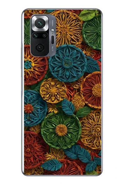 Le Balvo Redmi Note 10 Uyumlu Hasır Örgü Çiçekler Baskılı Silikon Kılıf ürün görseli 1