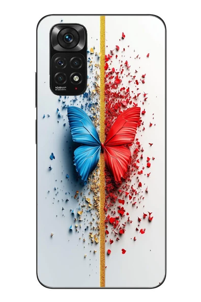 Le Balvo Redmi Note 11 - 11s Uyumlu Kırmızı Mavi Kelebek Baskılı Silikon Kılıf ürün görseli 1