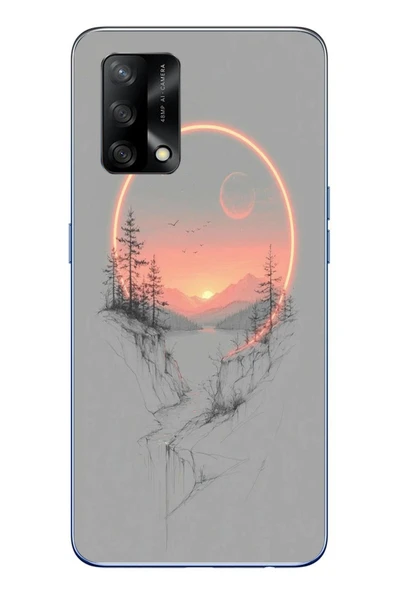Le Balvo Oppo A74 Uyumlu Günbatımı Mermer Desenli Baskılı Silikon Kılıf ürün görseli 1
