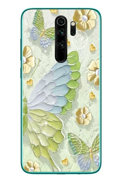 Le Balvo Redmi Note 8 Pro Uyumlu Yeşil Mavi Kelebek Baskılı Silikon Kılıf ürün görseli 1
