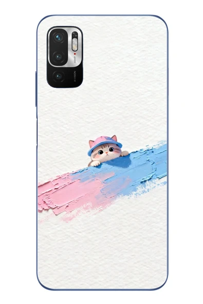 Le Balvo Redmi Note 10 5G Uyumlu Pembe Mavi Kedi Baskılı Silikon Kılıf ürün görseli 1