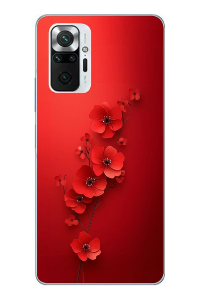 Le Balvo Redmi Note 10 Pro Uyumlu Kırmızı Kardelenler Baskılı Silikon Kılıf ürün görseli 1