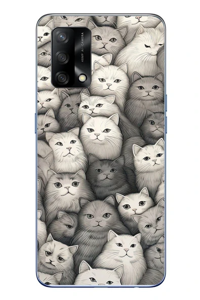 Le Balvo Oppo A74 Uyumlu Kara Kalem Kediler Baskılı Silikon Kılıf ürün görseli 1