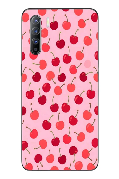 Le Balvo Oppo Reno 3 Uyumlu Pembe Kirazlar Baskılı Silikon Kılıf ürün görseli 1