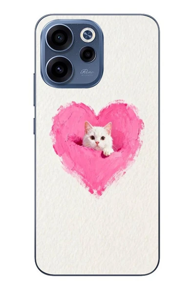 Le Balvo Oppo Reno 15F Uyumlu Pembe Kalpli Kedi Baskılı Silikon Kılıf ürün görseli 1