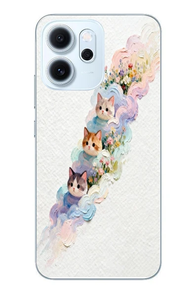 Le Balvo Oppo Reno 14F Uyumlu Yağlı Boya Kediler Baskılı Silikon Kılıf ürün görseli 1