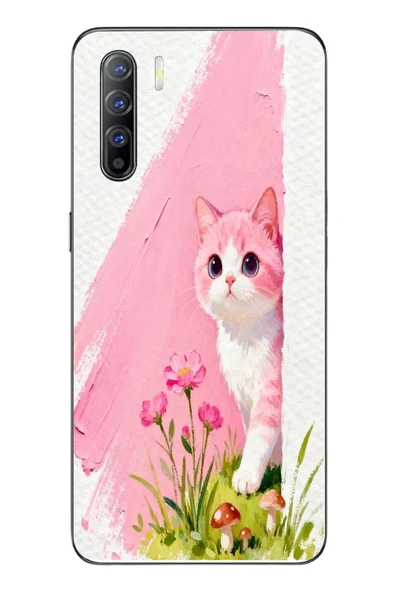 Le Balvo Oppo Reno 3 Uyumlu Pembeli Kedi Baskılı Silikon Kılıf ürün görseli 1