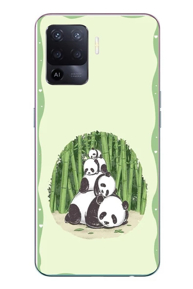 Le Balvo Oppo Reno 5 Lite Uyumlu Panda Ailesi Baskılı Silikon Kılıf ürün görseli 1