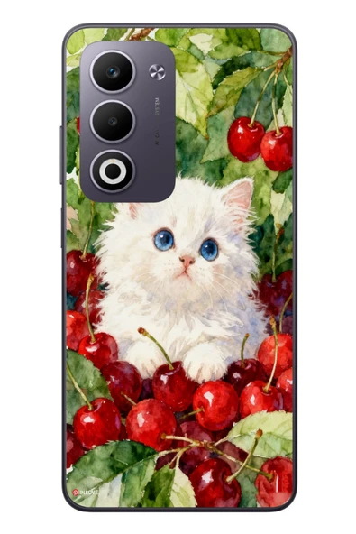 Le Balvo Oppo A5 4G Uyumlu Kirazlı Kedi Baskılı Silikon Kılıf ürün görseli 1