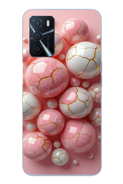 Le Balvo Oppo A16 Uyumlu Pembe Beyaz Kırık Toplar Baskılı Silikon Kılıf ürün görseli 1