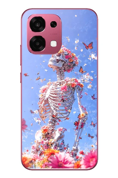 Le Balvo Oppo A6 PRO Uyumlu İskelet Çiçekleri Baskılı Silikon Kılıf ürün görseli 1