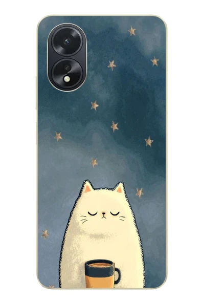 Le Balvo Oppo A38 Uyumlu Kahveci Beyaz Kedir Baskılı Silikon Kılıf ürün görseli 1