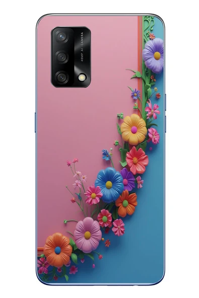 Le Balvo Oppo A74 Uyumlu Pembe Mavi Sarmaşık Baskılı Silikon Kılıf ürün görseli 1