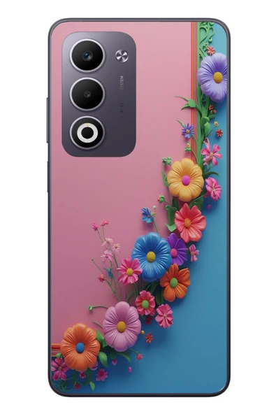 Le Balvo Oppo A5 4G Uyumlu Pembe Mavi Sarmaşık Baskılı Silikon Kılıf ürün görseli 1
