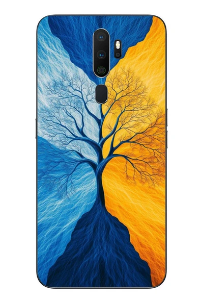Le Balvo Oppo A5 2020 Uyumlu Sarı Mavi Ağaç Baskılı Silikon Kılıf ürün görseli 1