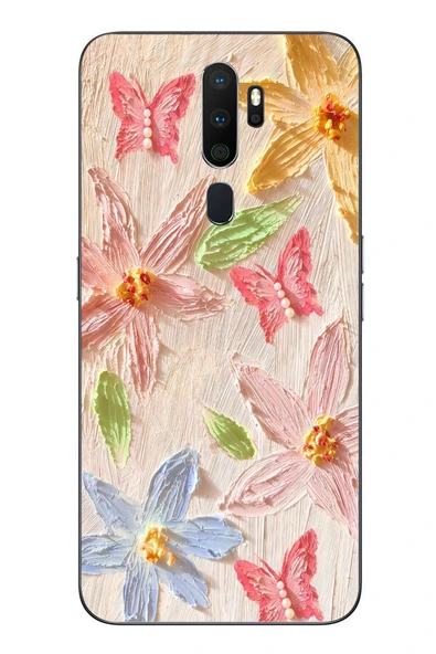Le Balvo Oppo A5 2020 Uyumlu Kelebekli Papatya Baskılı Silikon Kılıf ürün görseli 1