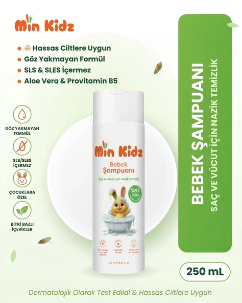 Dermatolojik Olarak Test Edilmiş Bebek ve Çocuk Saç Vücut Şampuanı 250 ML ürün görseli 1